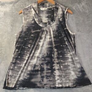 Christopher Banks Womens Sleeveless Top L Black Gray Tie Dye Cowl Neck Stretch